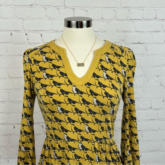 Boden Gold & Black Bird Pattern Midi Dress Size 6 - Picture 5 of 13